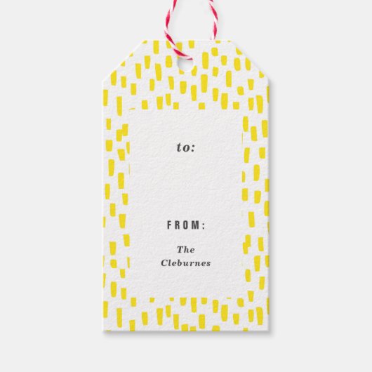 明るい黄色のダッシング ギフトタグ (正面)