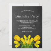 明るい黄色のチューリップフラワーバースデーパーティー 招待状 (正面)