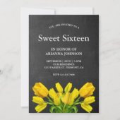 明るい黄色のチューリップ花Sweet sixteen 招待状 (正面)