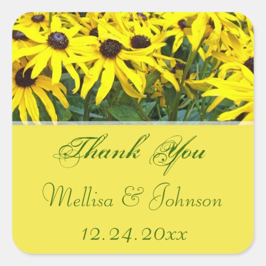明るい黄色のデイジー感謝していユー結婚式の引き出物 スクエアシール (正面)