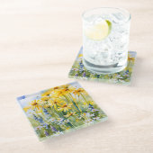 明るい黄色のデイジー、ワイルドフラワー ガラスコースター (アングル)