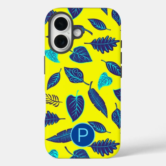 明るい黄色のトロピカルリーフ柄モノグラム Case-Mate iPhoneケース (裏面)