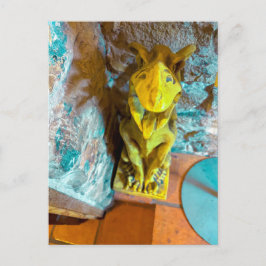 明るい黄色のドラゴン像の変わった民芸品 ポストカード