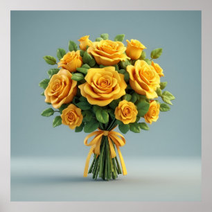 明るい黄色のバラの花束 ポスター