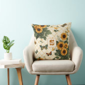 明るい黄色のヒマワリと蝶 クッション (椅子)