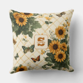 明るい黄色のヒマワリと蝶 クッション (裏面)