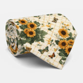 明るい黄色のヒマワリと蝶 ネクタイ (ロール)