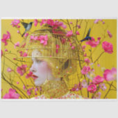 明るい黄色のピンクのフローラバードケージハットデコップ 薄葉紙 (正面)