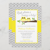 明るい黄色のフクロウ灰色の山型のベビーシャワー 招待状 (正面/裏面)