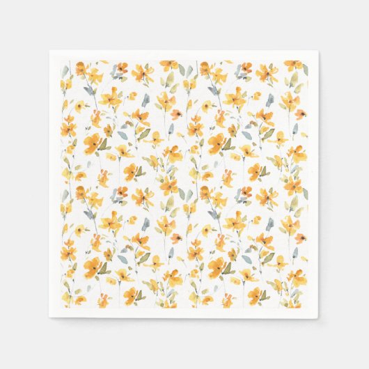 明るい黄色のフローラ水色 スタンダードカクテルナプキン (正面)
