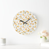明るい黄色のフローラ水色 ラージ壁時計 (ホーム)
