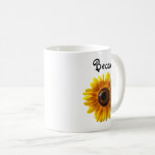 明るい黄色のミツバチ付きヒマワリパーソナライズされた コーヒーマグカップ (正面右)