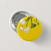 明るい黄色のモダン蓮の花と種莢 缶バッジ (正面&裏面)