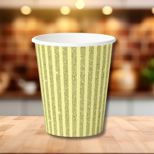 明るい黄色のラメ入り縦ストライプ 紙コップ