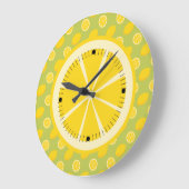 明るい黄色のレモンとスライス ラージ壁時計 (傾斜)