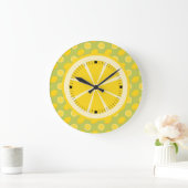 明るい黄色のレモンとスライス ラージ壁時計 (ホーム)