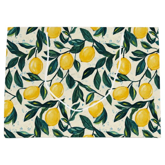 明るい黄色のレモンスパイラパターン(の模様が)あるルノート ラージペーパーバッグ (正面)