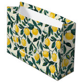 明るい黄色のレモンスパイラパターン(の模様が)あるルノート ラージペーパーバッグ (正面アングル)