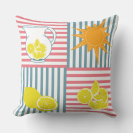 明るい黄色のレモン、オレンジ色の太陽、夏の投手 アウトドアクッション