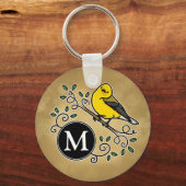 明るい黄色の先天性のウグイスとモノグラム キーホルダー (正面)