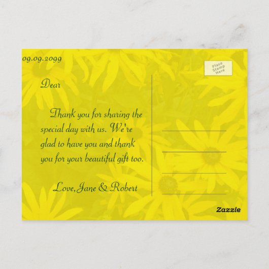 明るい黄色の夏のデイジーの花感謝していあなた ポストカード (裏面)