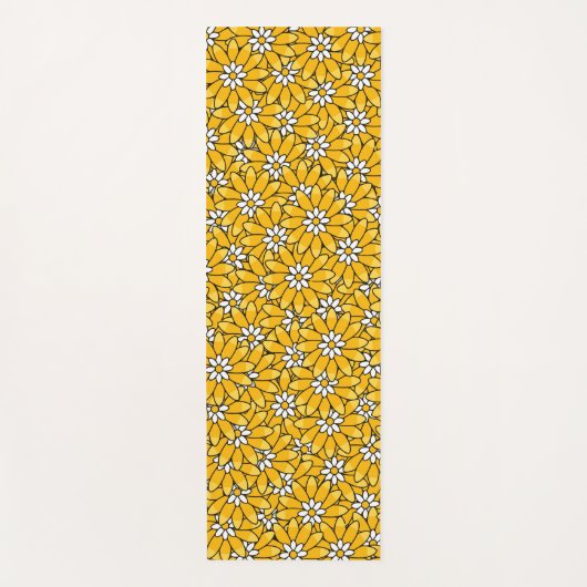 明るい黄色の夏の花模様 ヨガマット (正面)