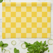 明るい黄色の市松模様 キッチンタオル (折り畳み)