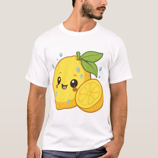 明るい黄色の幸せな柑橘類のレモン Tシャツ (正面)
