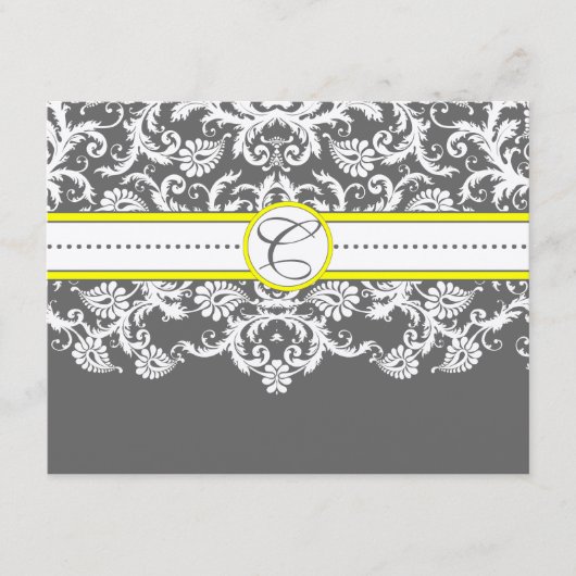 明るい黄色の木炭グレーダマスク披露宴カード エンクロージャーカード (正面)