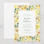 明るい黄色の水彩花イラストパーティー招待状 招待状 (正面/裏面)