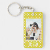 明るい黄色の水玉模様カスタムの写真と名前 キーホルダー (正面)