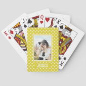 明るい黄色の水玉模様カスタムの写真と名前 トランプ (裏面)