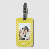 明るい黄色の水玉模様カスタムの写真と名前 ラゲッジタグ (正面縦)