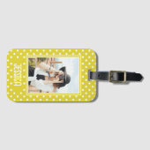 明るい黄色の水玉模様カスタムの写真と名前 ラゲッジタグ (正面横)