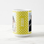 明るい黄色の水玉模様カスタム2写真と名前 コーヒーマグカップ (中央)