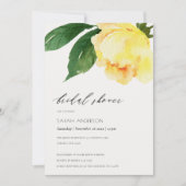 明るい黄色の水色フローラブライダルシャワー 招待状 (正面)