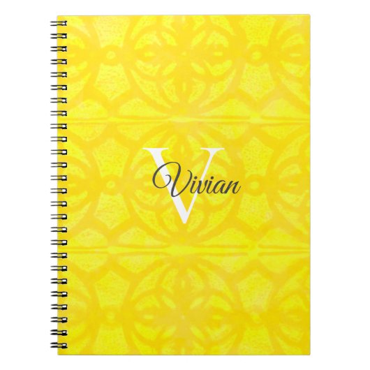明るい黄色の水色モノグラム名 ノートブック (正面)