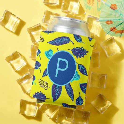 明るい黄色の熱帯性葉柄モノグラム 缶クーラー (インサイチュ 夏)