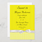 明るい黄色の白いチェックボウ招待状 招待状 (正面/裏面)