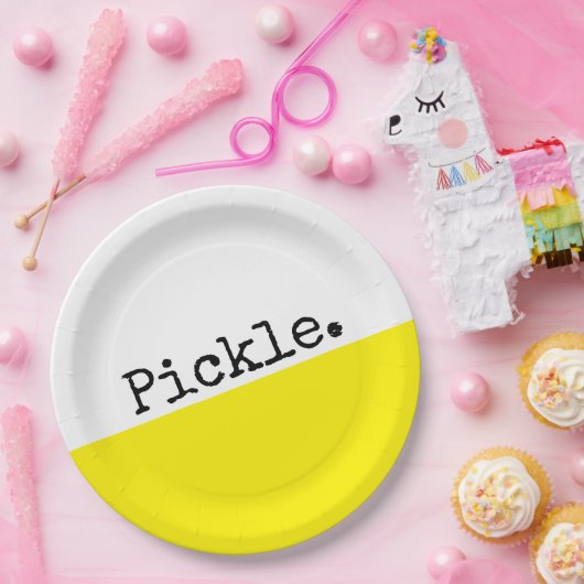 明るい黄色の白い色のブロックピックボールのモットー ペーパープレート (パーティー)