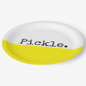 明るい黄色の白い色のブロックピックボールのモットー ペーパープレート (アングル)