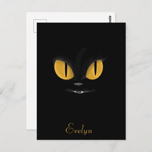 明るい黄色の目を持つかわいい黒猫 ポストカード (正面/裏面)