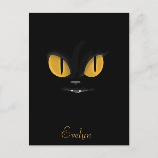 明るい黄色の目を持つかわいい黒猫 ポストカード (正面)
