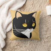 明るい黄色の目を持つ白黒の猫 クッション (ブランケット)
