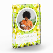 明るい黄色の緑の新生児妻の親の贈り物 フォトブロック (左)