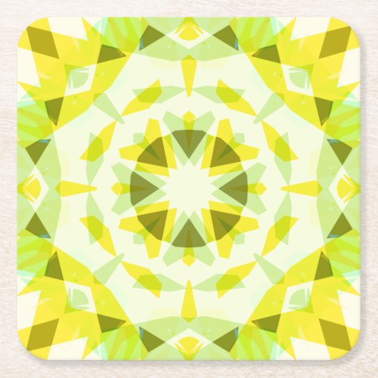 明るい黄色の緑の星のジェンダーが赤ちゃんのシャワーを明らかにする スクエアペーパーコースター (正面)