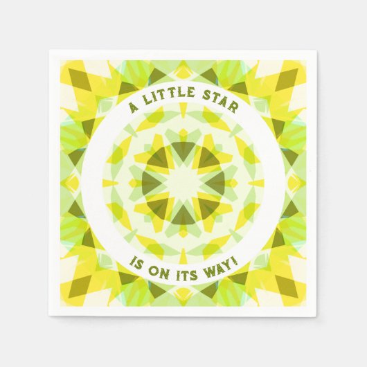明るい黄色の緑の星のジェンダーが赤ちゃんのシャワーを明らかにする スタンダードカクテルナプキン (正面)