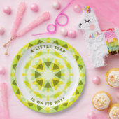 明るい黄色の緑の星のジェンダーが赤ちゃんのシャワーを明らかにする ペーパープレート (パーティー)