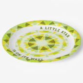 明るい黄色の緑の星のジェンダーが赤ちゃんのシャワーを明らかにする ペーパープレート (アングル)