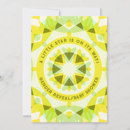 明るい黄色の緑の星のジェンダーが赤ちゃんのシャワーを明らかにする 招待状 (正面)